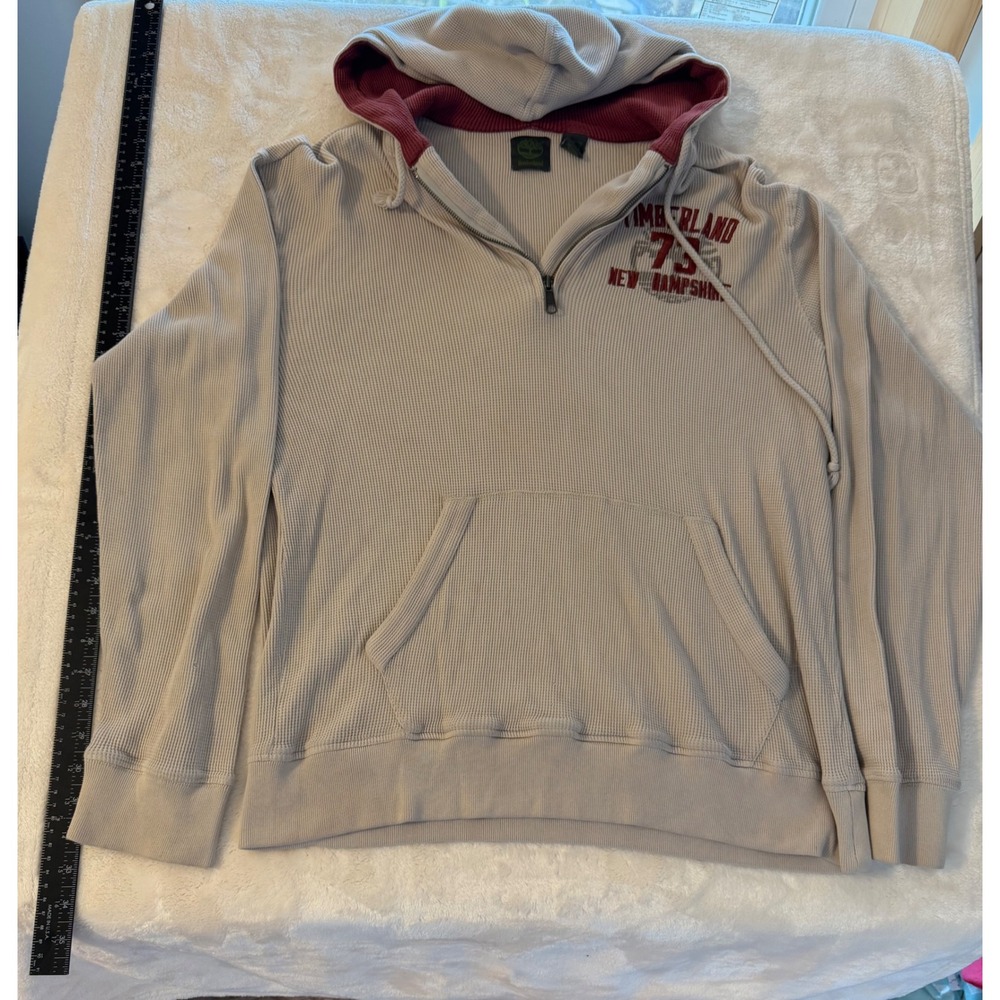 Timberland Mens Waffle Knit Thermal Quarter Zip Hoodie Beige 58U2152 Large
